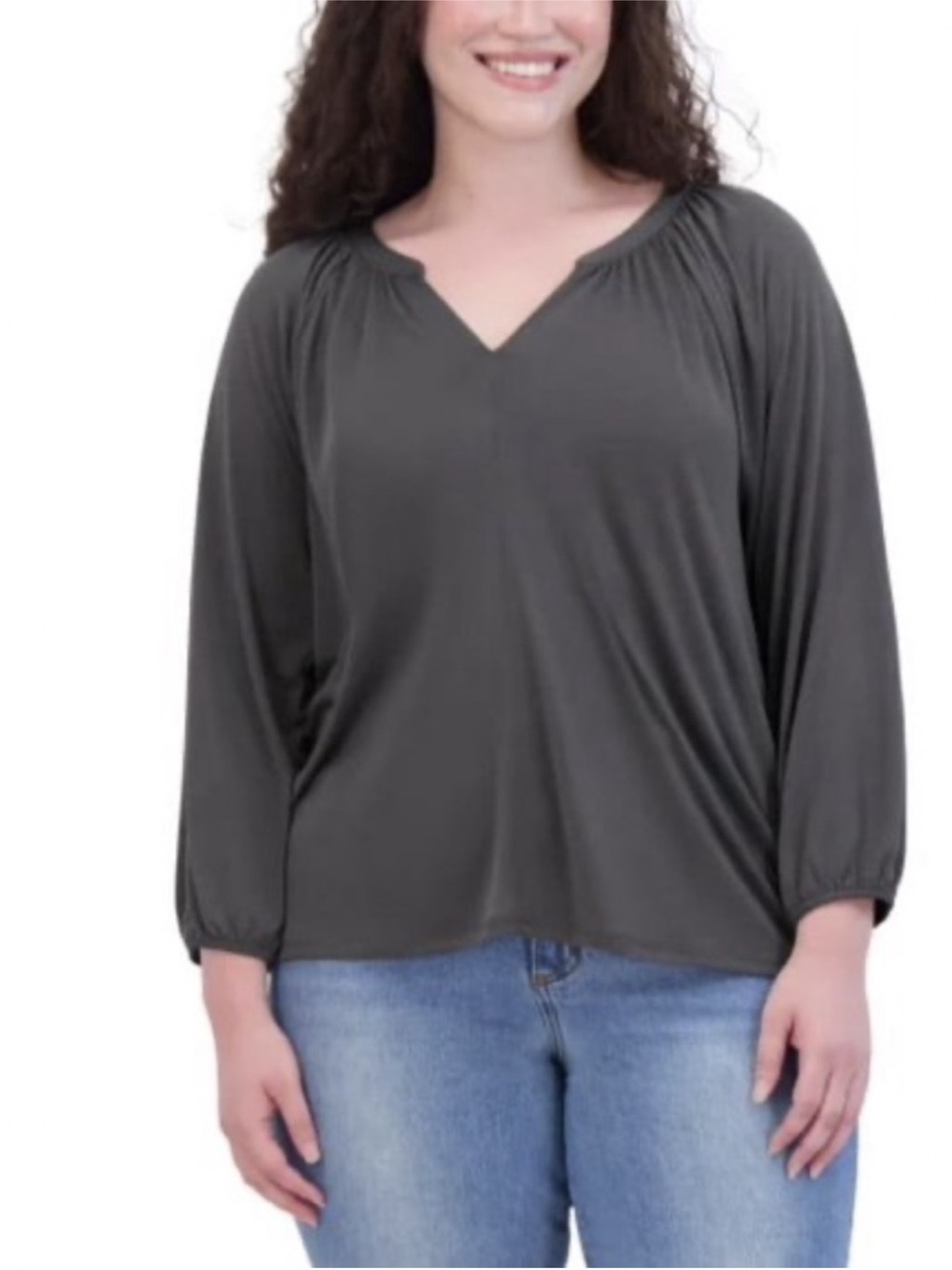NWT Lucky Brand Women's Charcoal Gray, modal peasant top 3/4 sleeves Size XXL